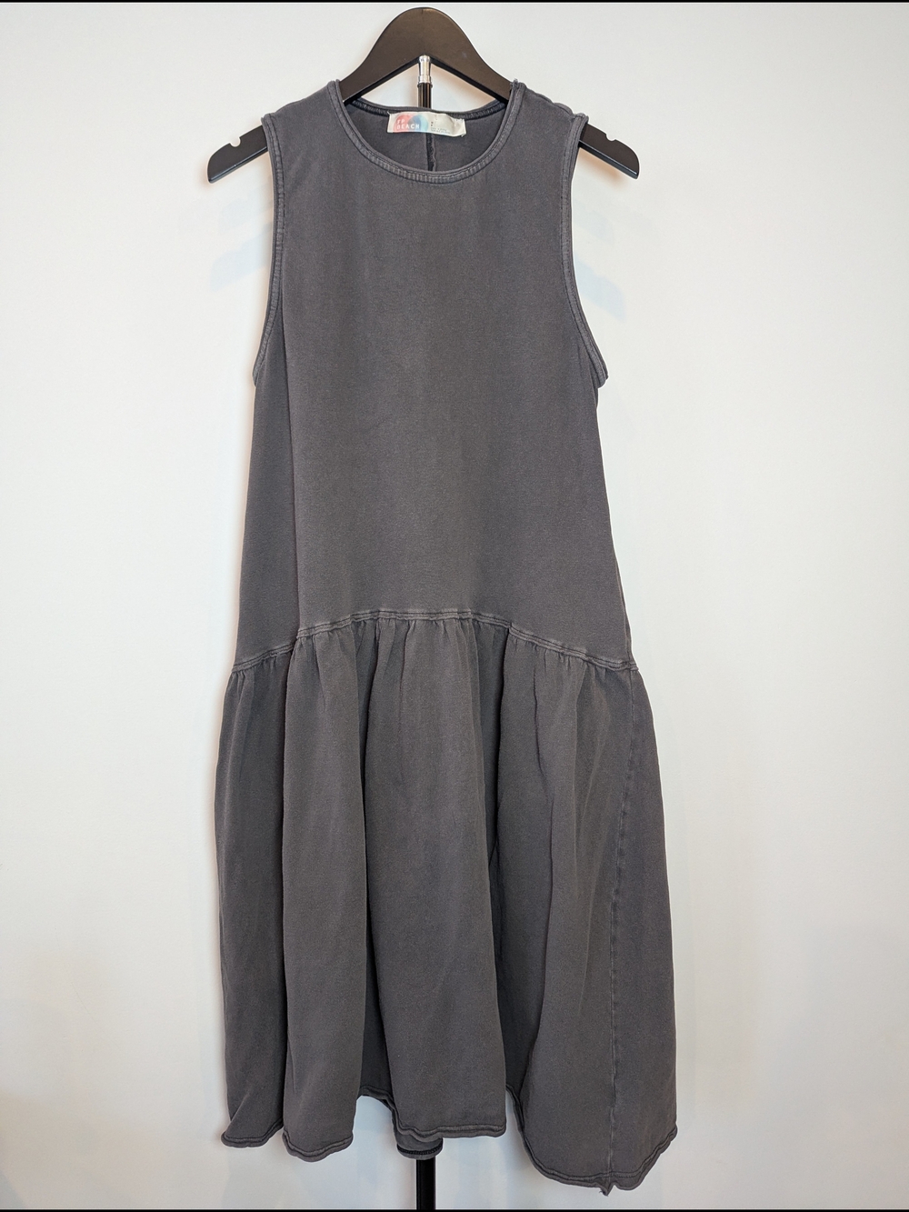 Free People FP Beach Womens S Charcoal Cotton Drop Waist Swing Dress Sleeveless
